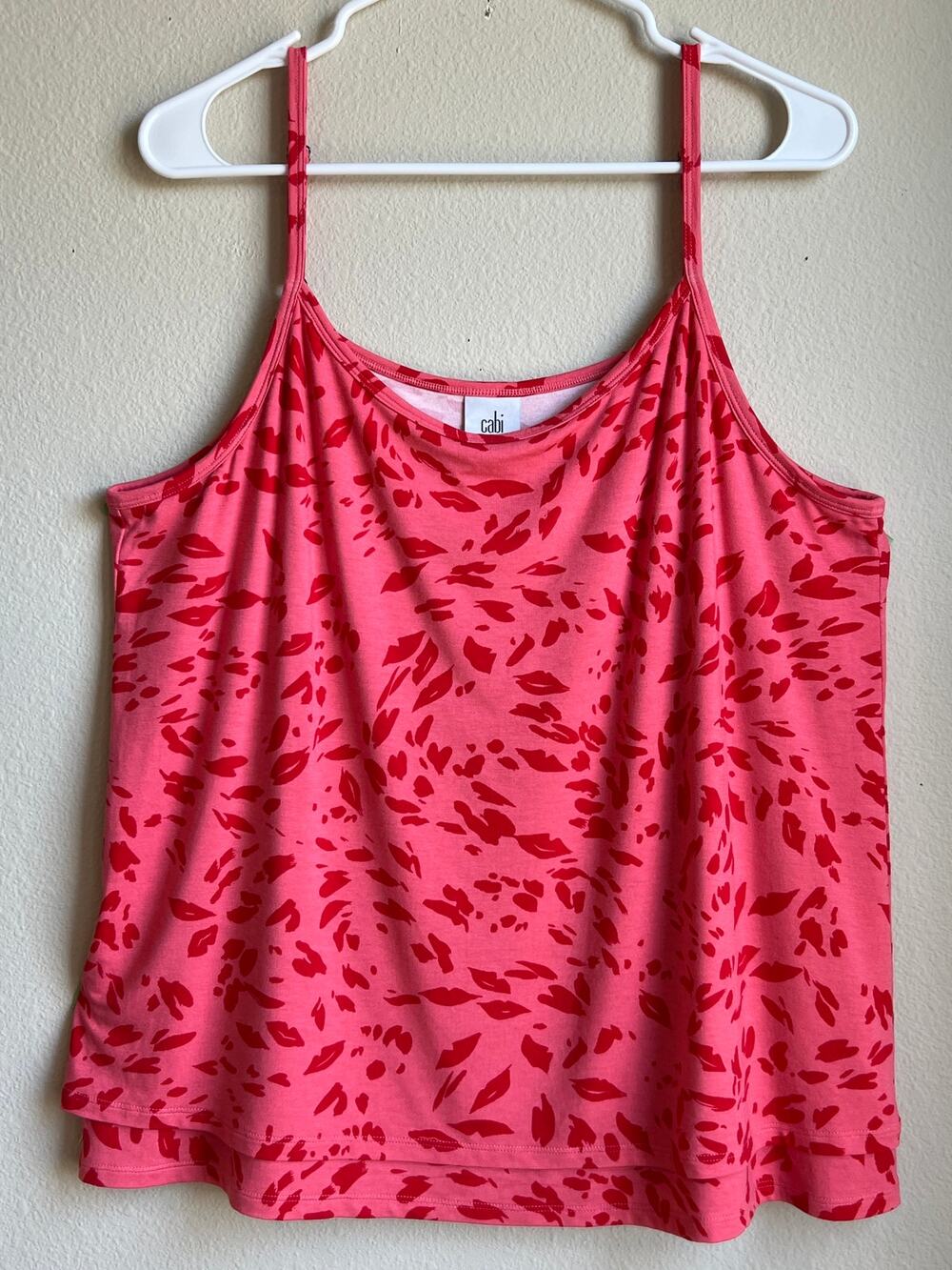 Cabi Balcony Cami Blushing Skin Red Pink Animal Print Layered Tank Top Large